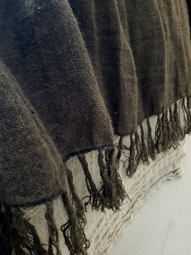 Hand Loomed Linen Throw Charcoal