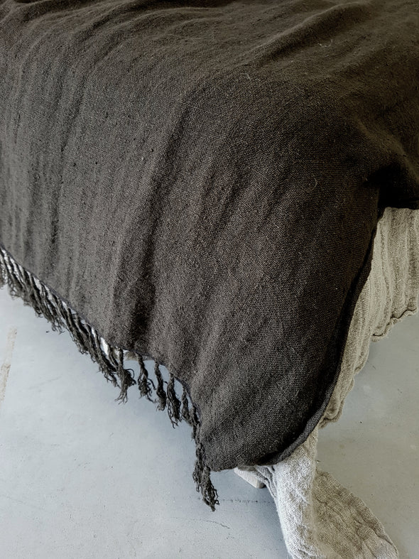 Hand Loomed Linen Throw Charcoal